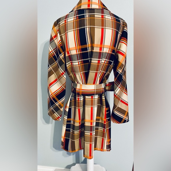 Rare Vtg Montgomery Ward Plaid Trench Coat Med Mod / gogo Vibe Mint! Must Have! - Picture 2 of 7